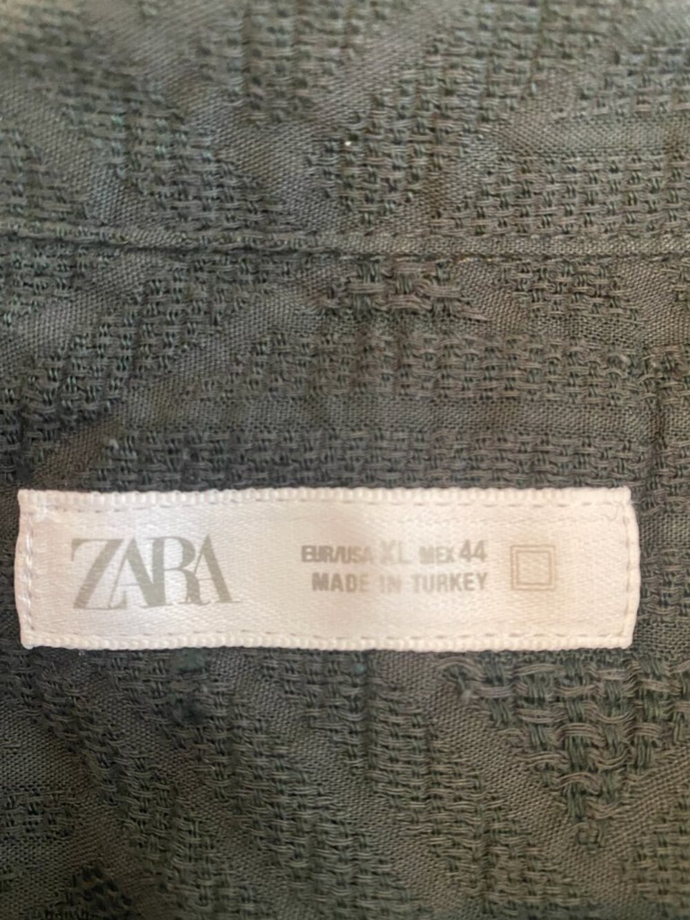 Zara Textured Jacquard Short Sleeve Button-Up Shirt Olive Green Size XL - Picture 5 of 5